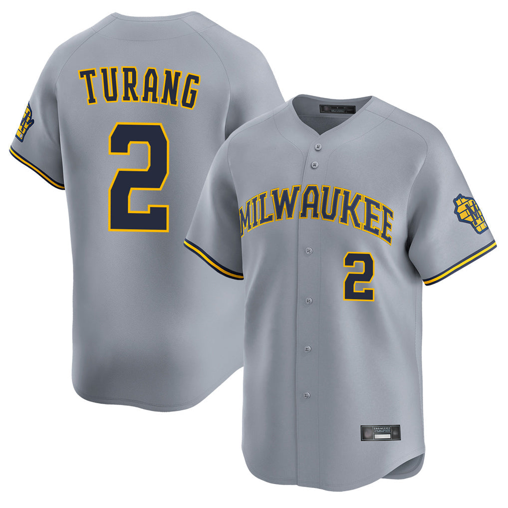 TRASK M.Brewers #2 Brice Turang Player Gray Home Limited Stitched Jerseys