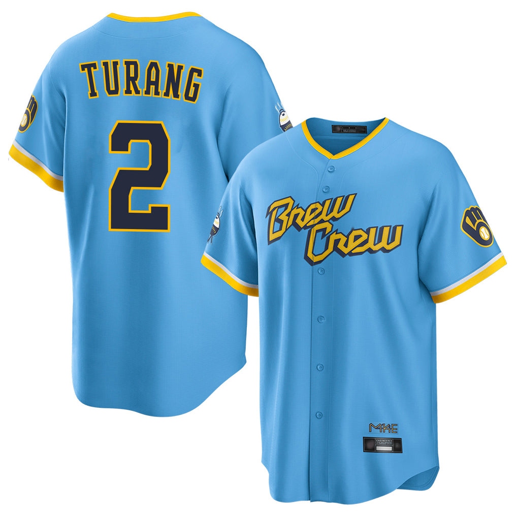 TRASK M.Brewers #2 Brice Turang Player Light Blue City Connect Home Game Stitched Jerseys