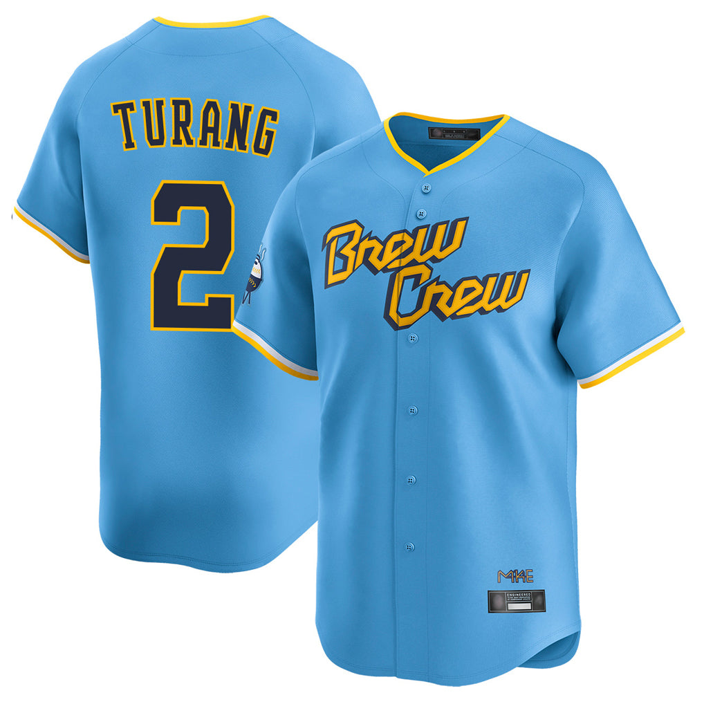 TRASK M.Brewers #2 Brice Turang Player Light Blue City Connect Home Limited Stitched Jerseys