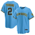 TRASK M.Brewers #2 Brice Turang Player Light Blue Road Stadium Game Stitched Jerseys