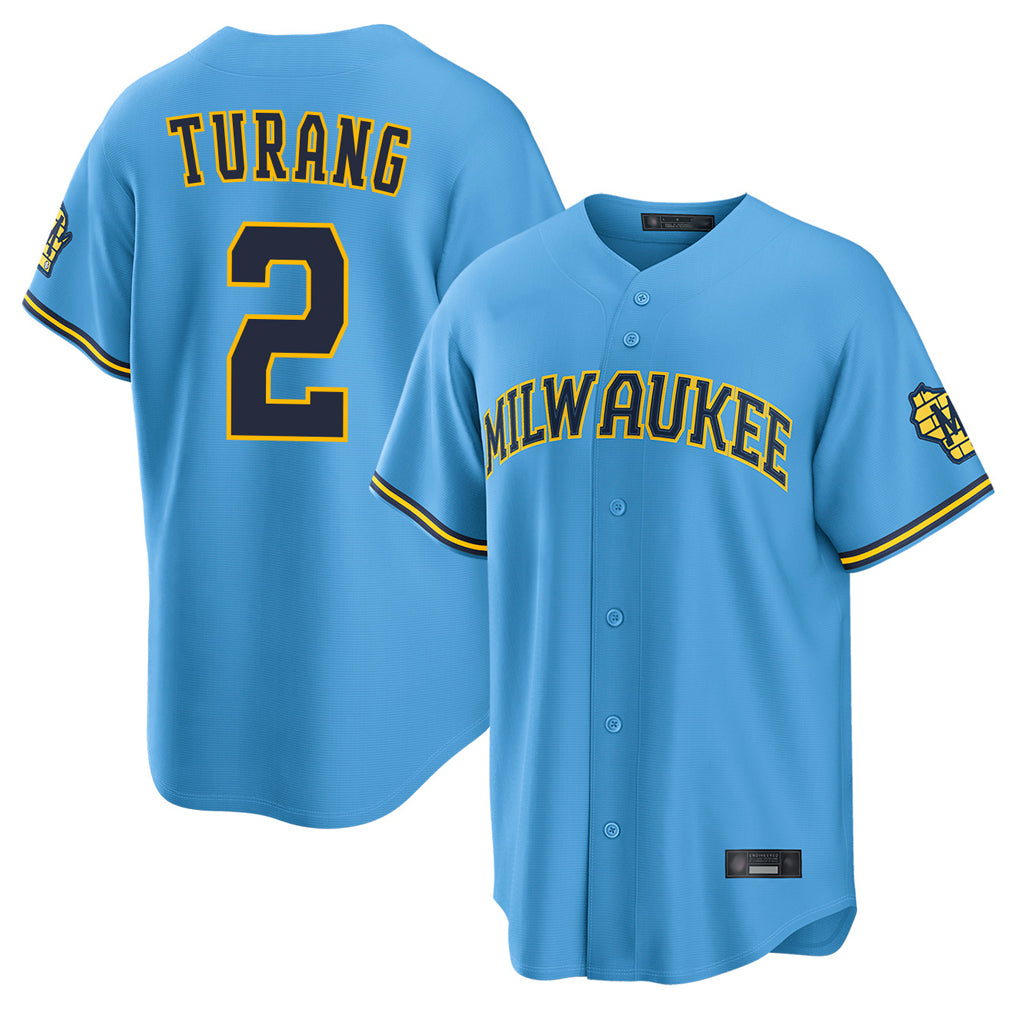 TRASK M.Brewers #2 Brice Turang Player Light Blue Road Stadium Game Stitched Jerseys