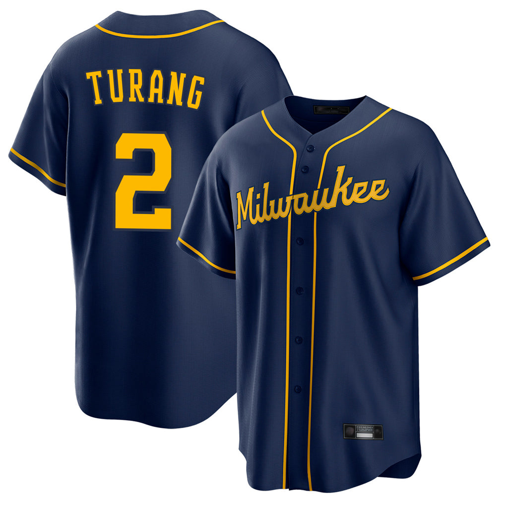 TRASK M.Brewers #2 Brice Turang Player Navy Home Game Stitched Jerseys