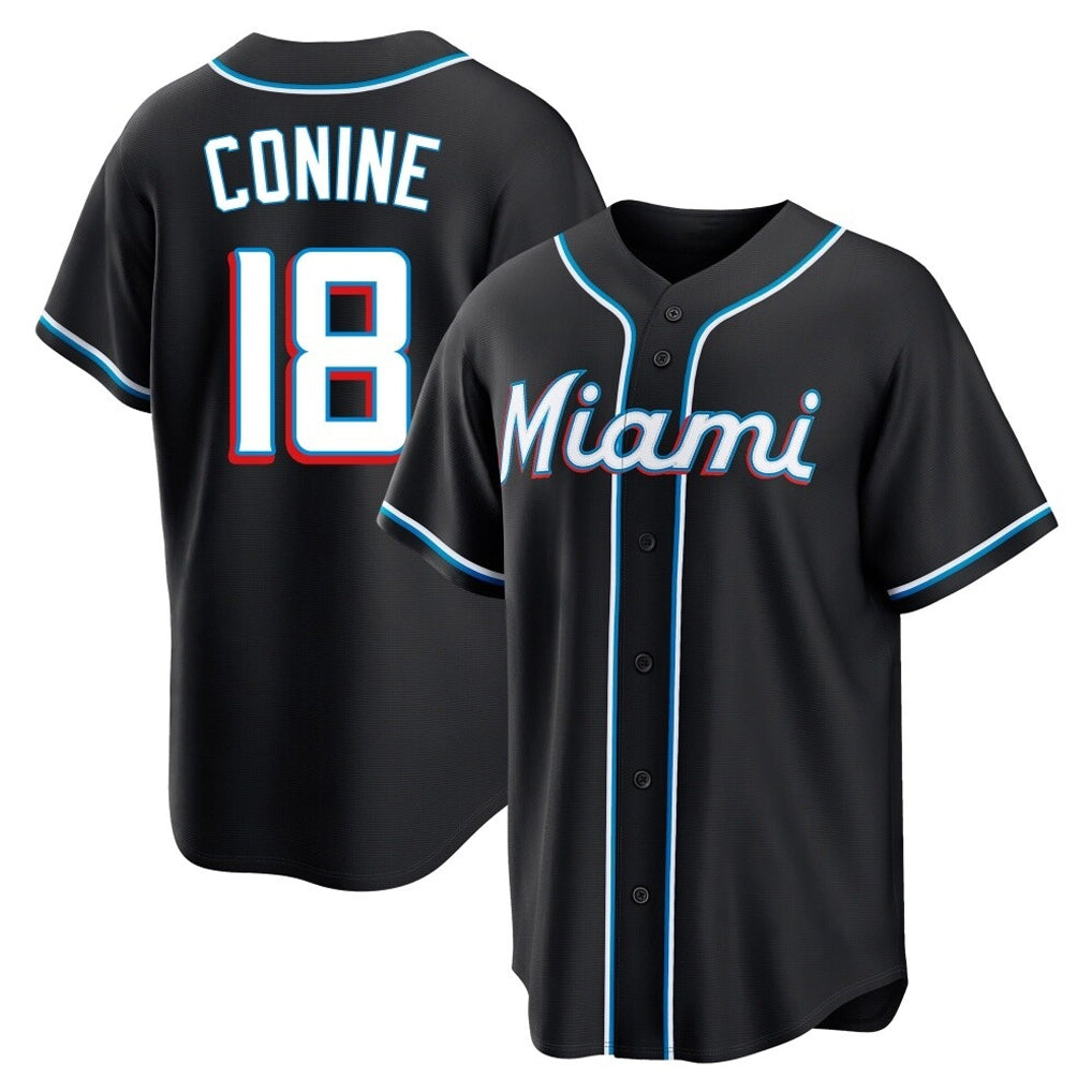 TRASK M.Marlins #18 Griffin Conine Player Black Fashion Out Home Game Stitched Jerseys