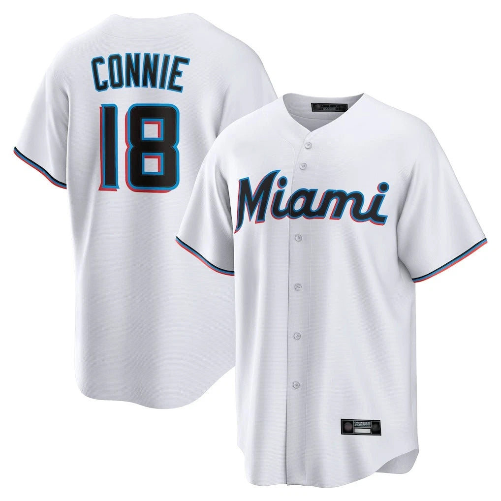 TRASK M.Marlins #18 Griffin Conine Player White Home Game Stitched Jerseys