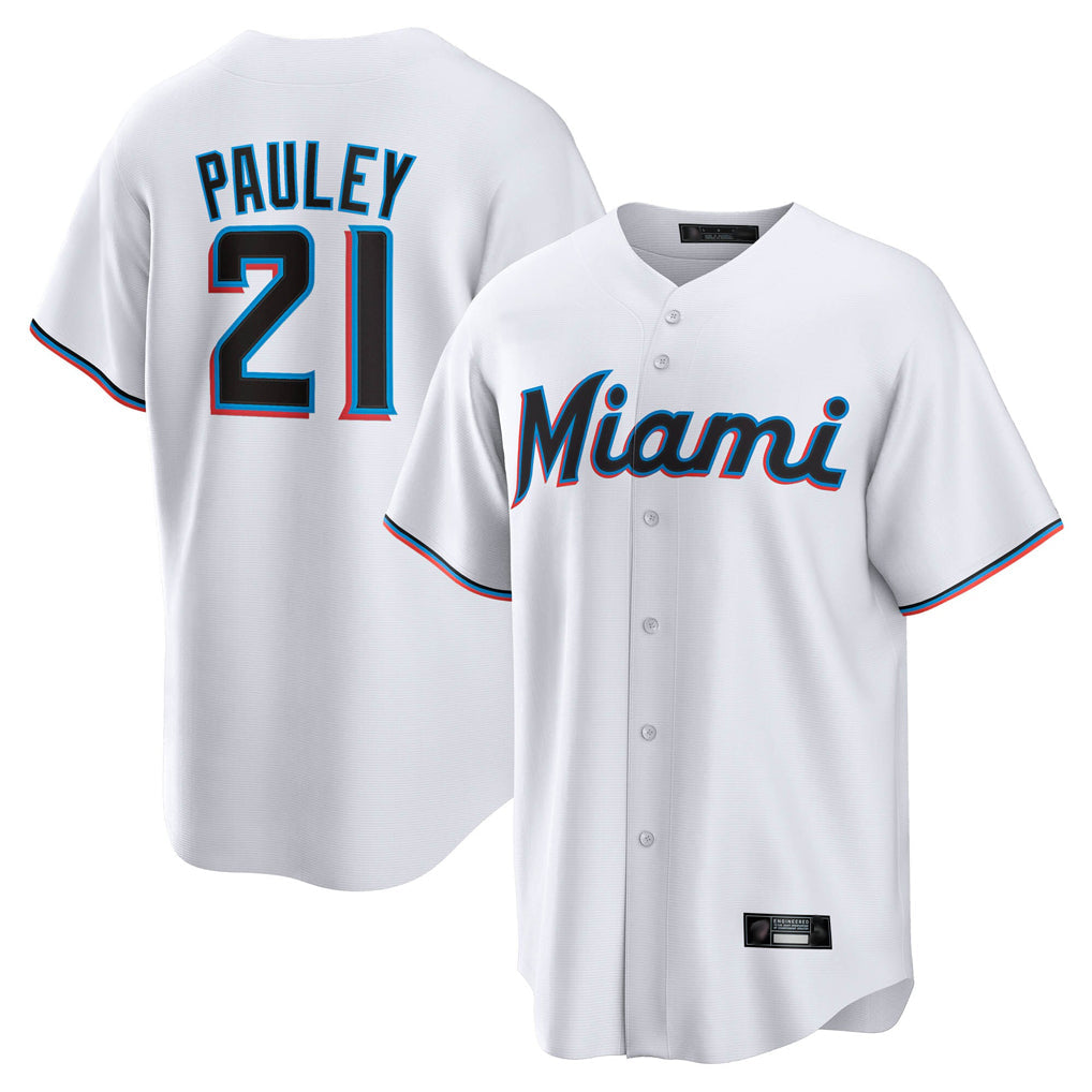 TRASK M.Marlins #21 Graham Pauley Player White  Home Game Stitched Jerseys