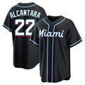 TRASK M.Marlins #22 Sandy Alcantara Player Black Fashion Out Home Game Stitched Jerseys