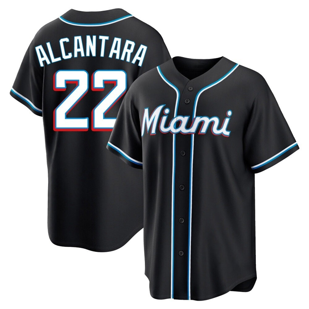 TRASK M.Marlins #22 Sandy Alcantara Player Black Fashion Out Home Game Stitched Jerseys