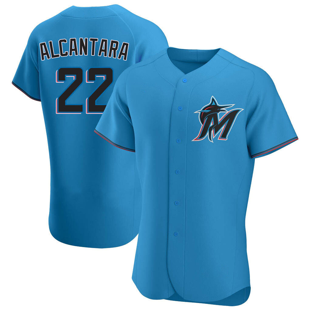 TRASK M.Marlins #22 Sandy Alcantara Player Blue Home Limited Elite Stitched Jerseys