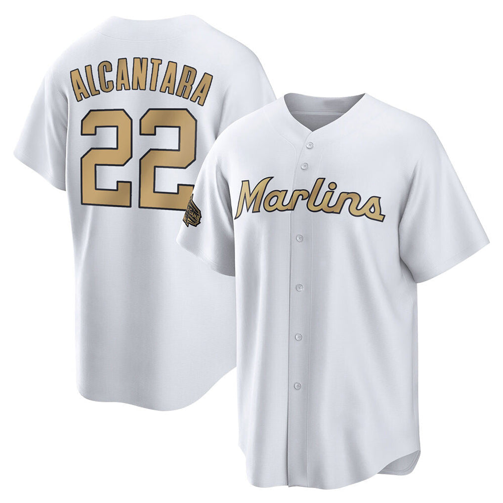 TRASK M.Marlins #22 Sandy Alcantara Player Gold Home Game Stitched Jerseys