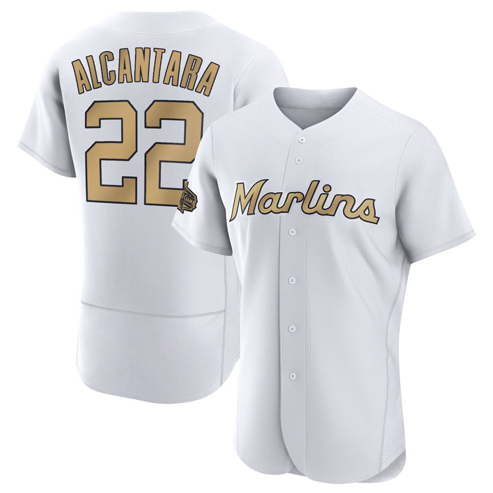 TRASK M.Marlins #22 Sandy Alcantara Player Gold  Home Limited Elite Stitched Jerseys