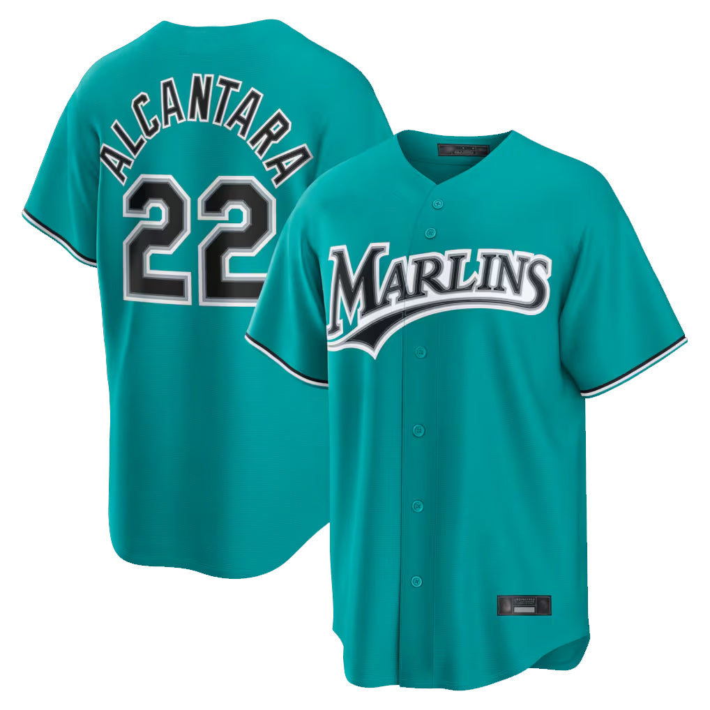TRASK M.Marlins #22 Sandy Alcantara Player Teal  Home Game Stitched Jerseys