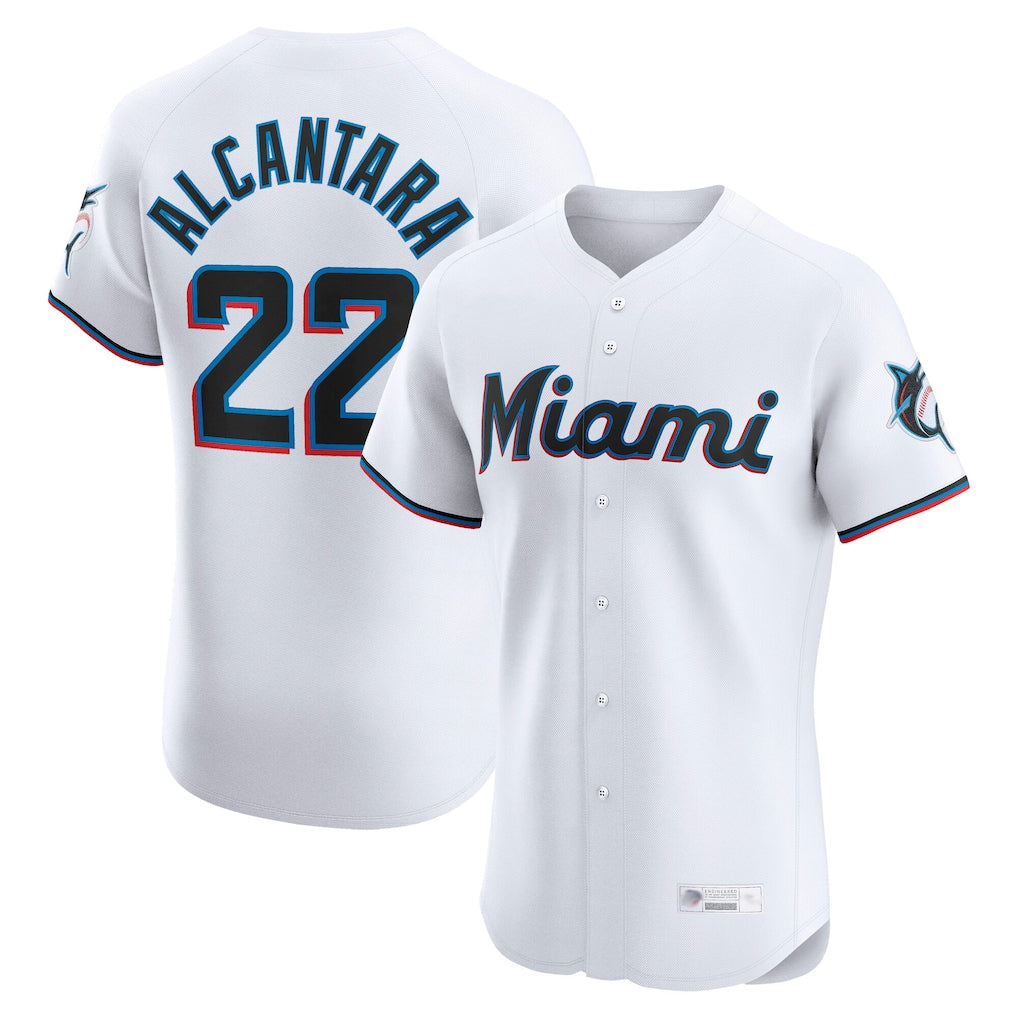 TRASK M.Marlins #22 Sandy Alcantara Player White  Home Limited Elite Stitched Jerseys