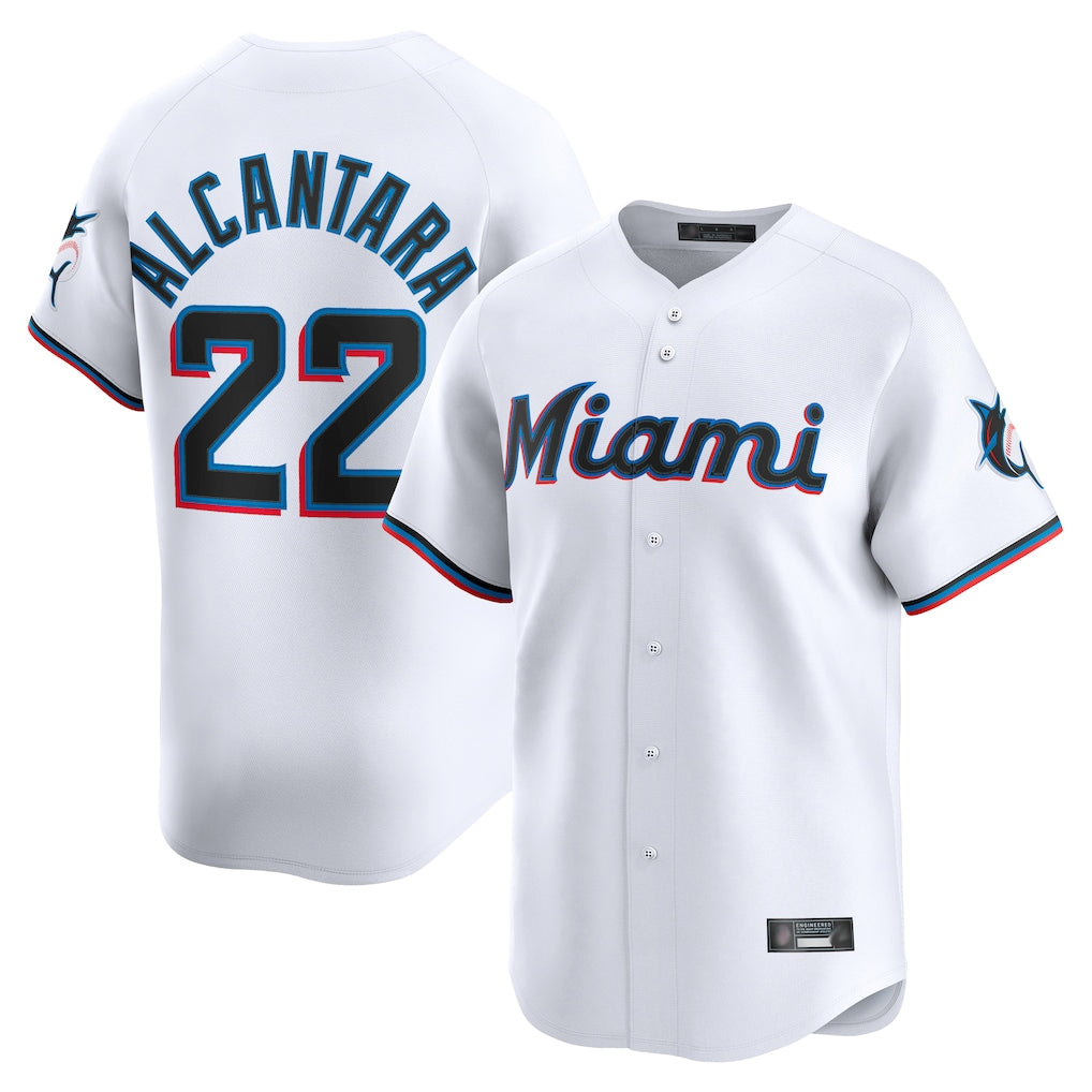 TRASK M.Marlins #22 Sandy Alcantara Player White Home Limited Stitched Jerseys