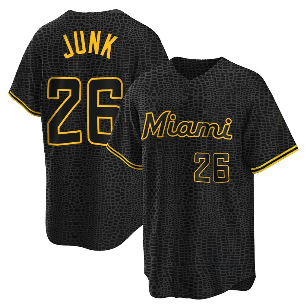 TRASK M.Marlins #26 Janson Junk Player Black Snake Skin City Home Game Stitched Jerseys