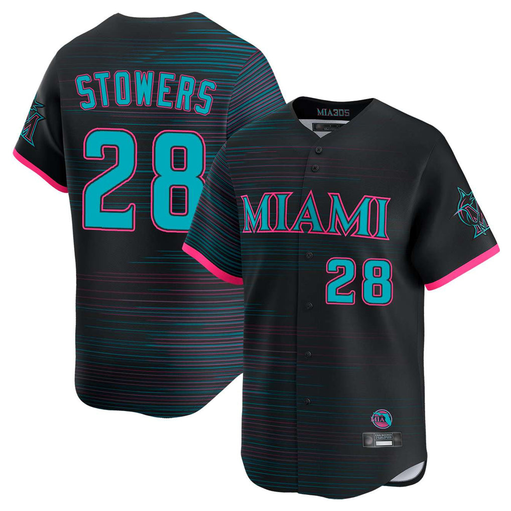 TRASK M.Marlins #28 Kyle Stowers Player Black City Connect Home Limited Stitched Jerseys