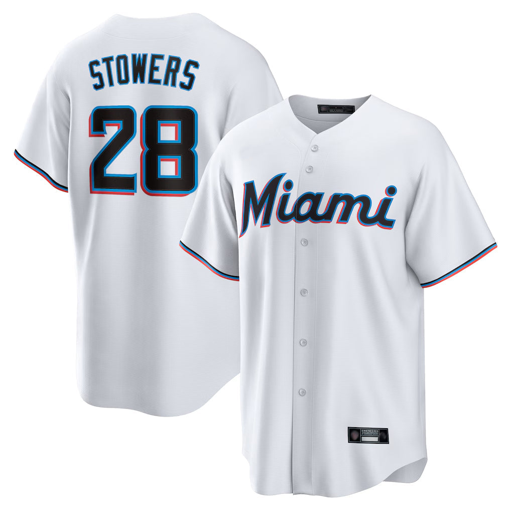 TRASK M.Marlins #28 Kyle Stowers Player White  Home Game Stitched Jerseys