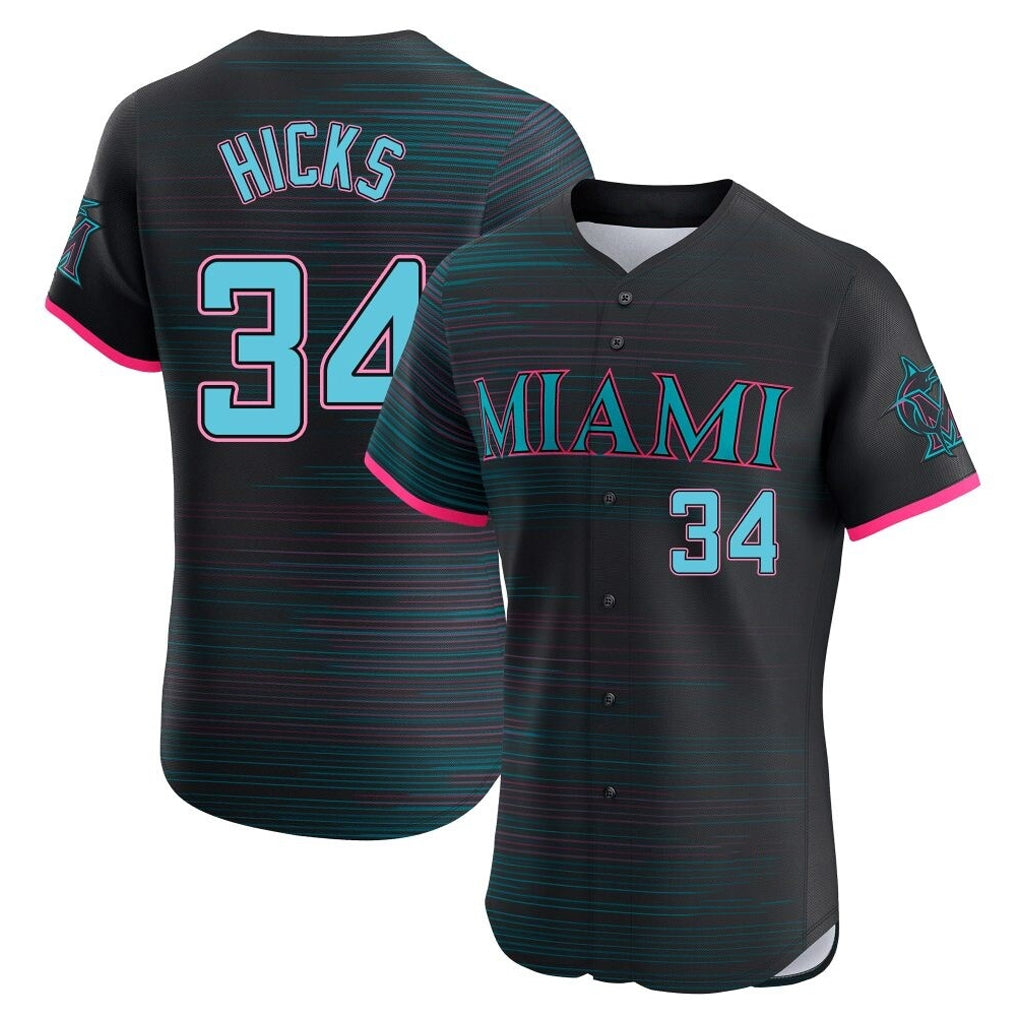 TRASK M.Marlins #34 Liam Hicks Player Black City Connect Home Limited Elite Stitched Jerseys