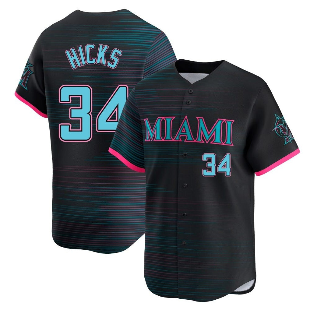 TRASK M.Marlins #34 Liam Hicks Player Black City Connect Home Limited Stitched Jerseys