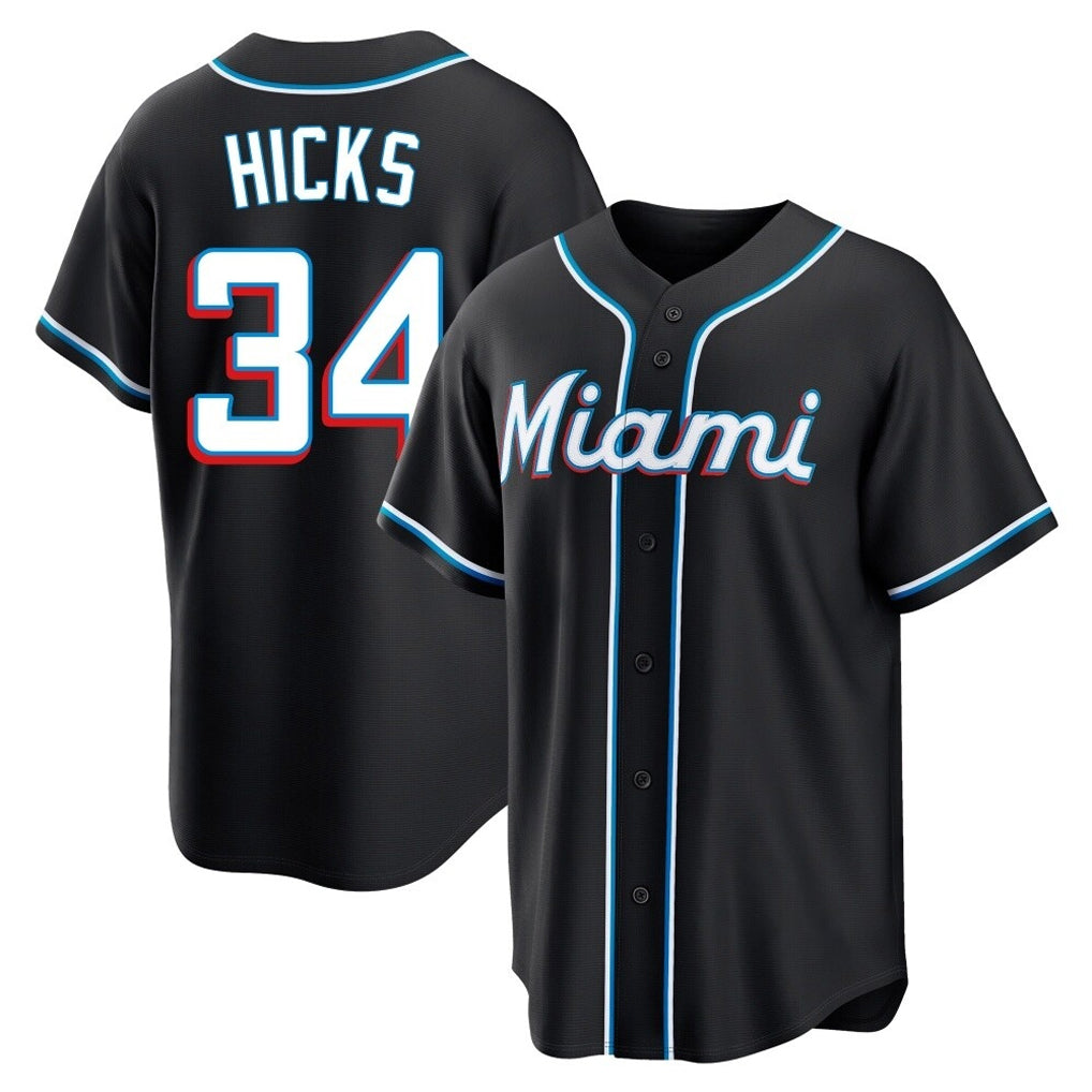 TRASK M.Marlins #34 Liam Hicks Player Black Fashion Out Home Game Stitched Jerseys
