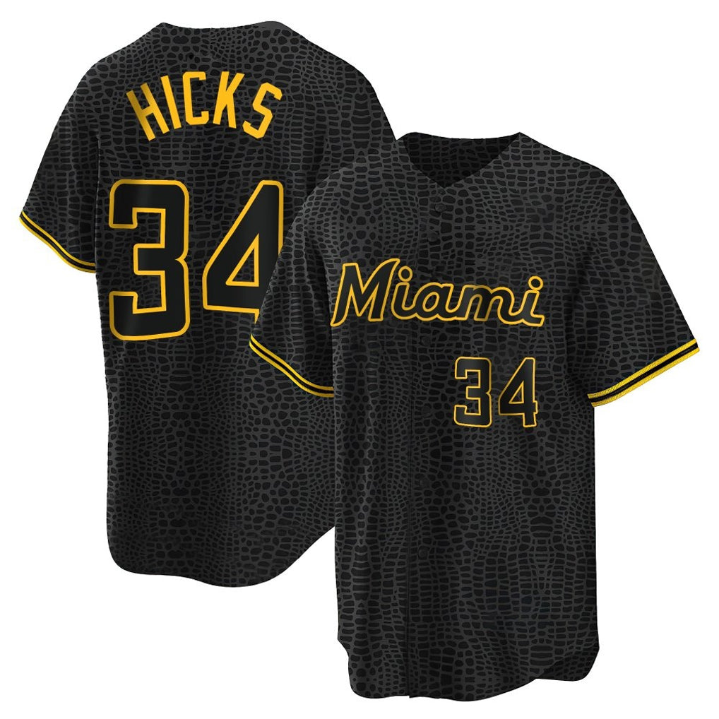 TRASK M.Marlins #34 Liam Hicks Player Black Snake Skin City Home Game Stitched Jerseys
