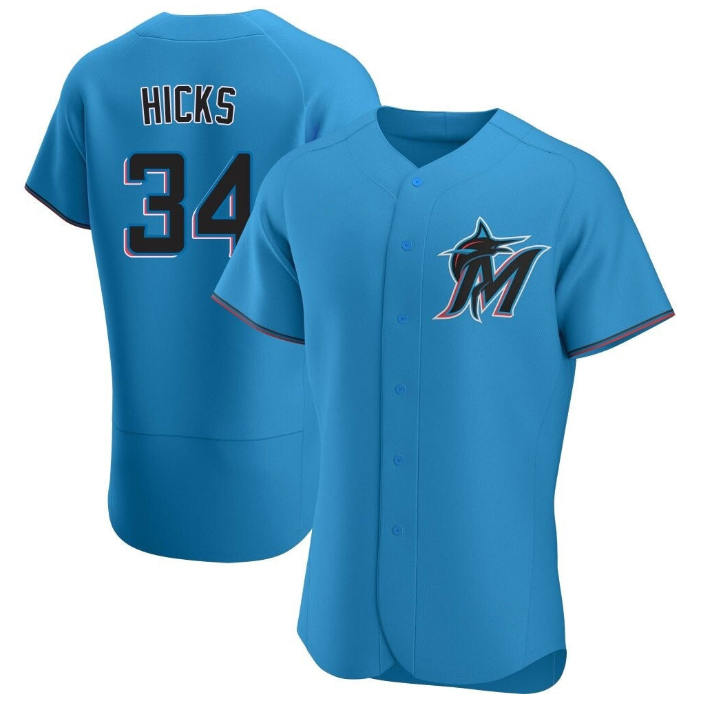 TRASK M.Marlins #34 Liam Hicks Player Blue Home Limited Elite Stitched Jerseys