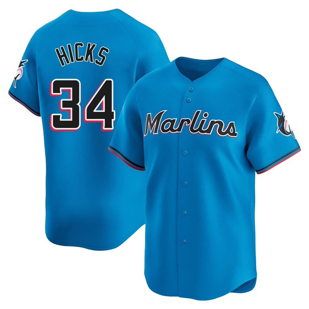 TRASK M.Marlins #34 Liam Hicks Player Blue Home Limited Stitched Jerseys