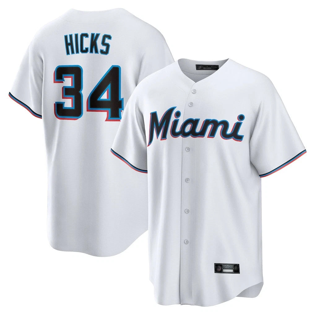 TRASK M.Marlins #34 Liam Hicks Player White  Home Game Stitched Jerseys