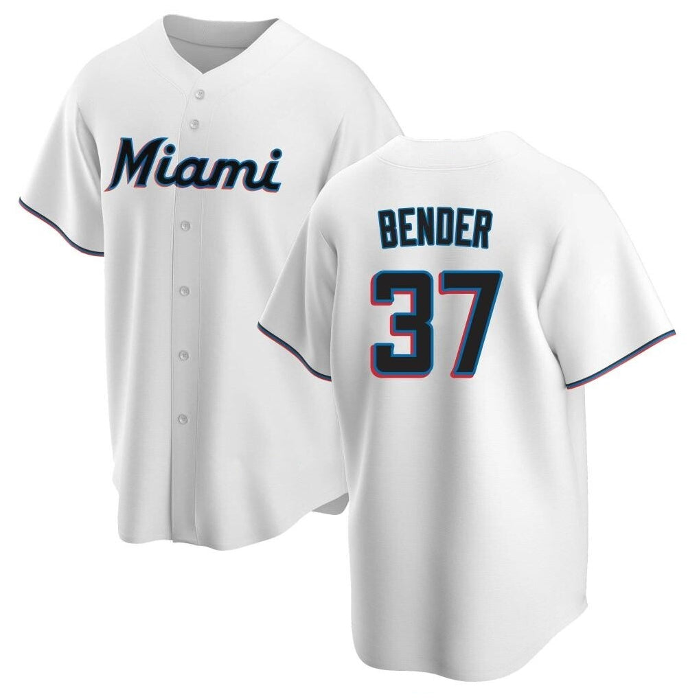 TRASK M.Marlins #37 Anthony Bender Player White  Home Game Stitched Jerseys