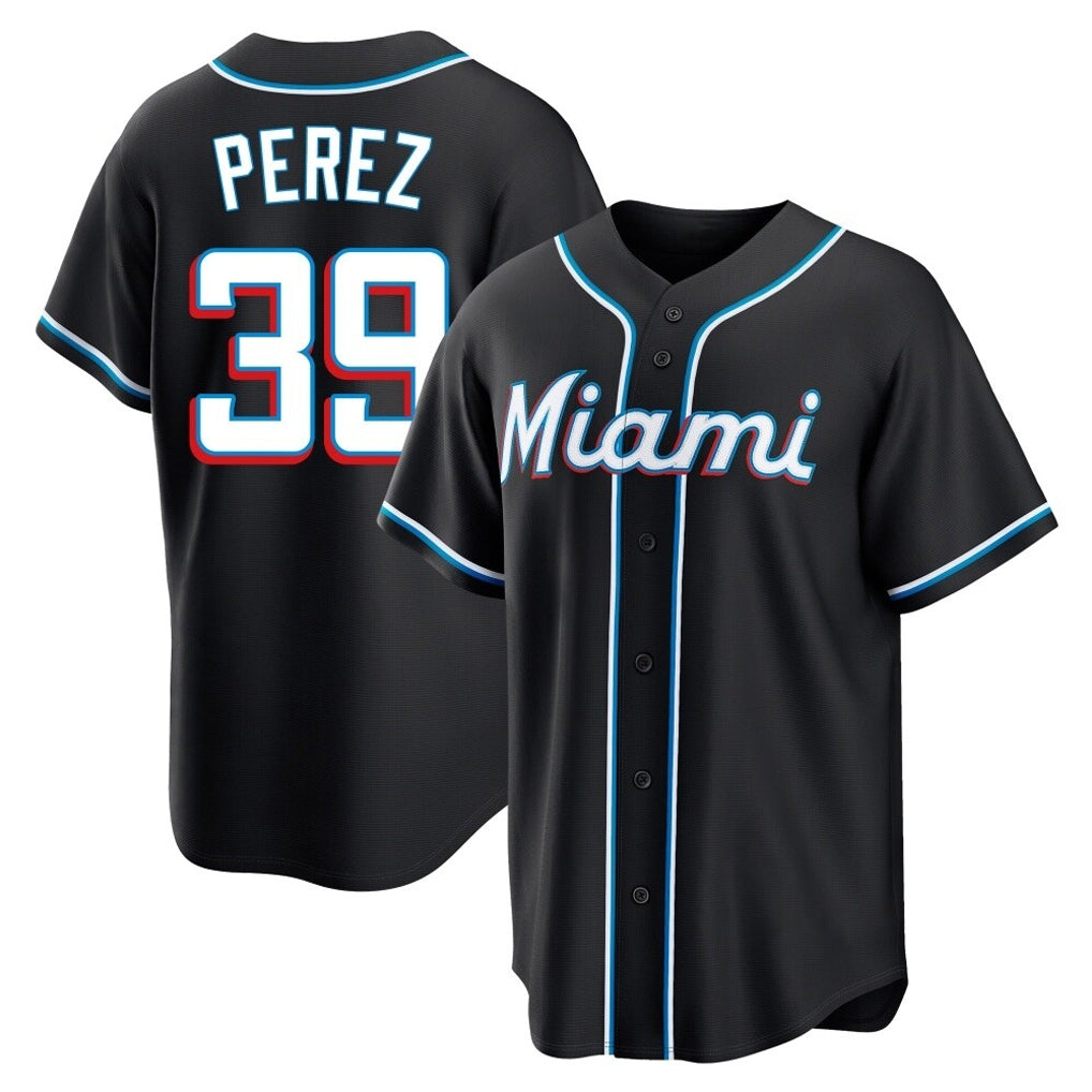 TRASK M.Marlins #39 Eury Perez Player Black Fashion Out Home Game Stitched Jerseys