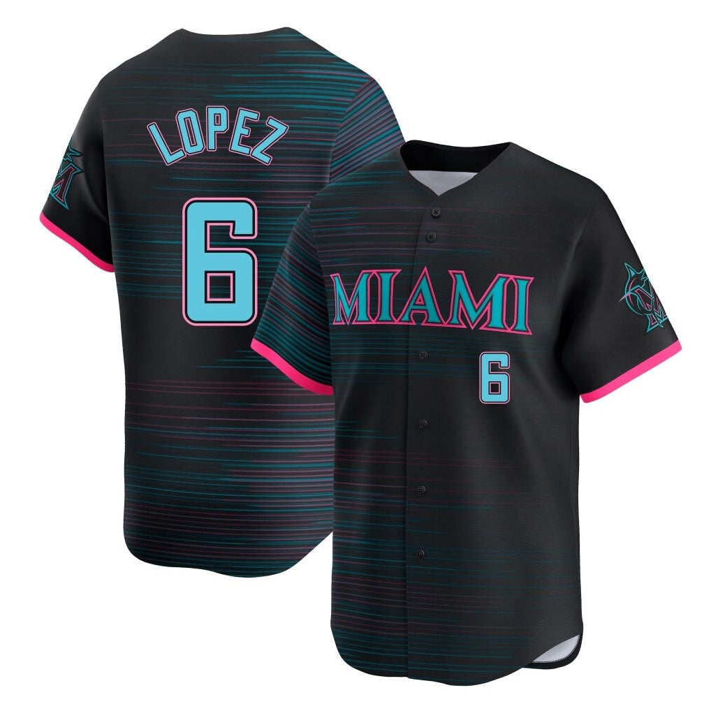 TRASK M.Marlins #6 Otto Lopez Player Black City Connect Home Limited Stitched Jerseys