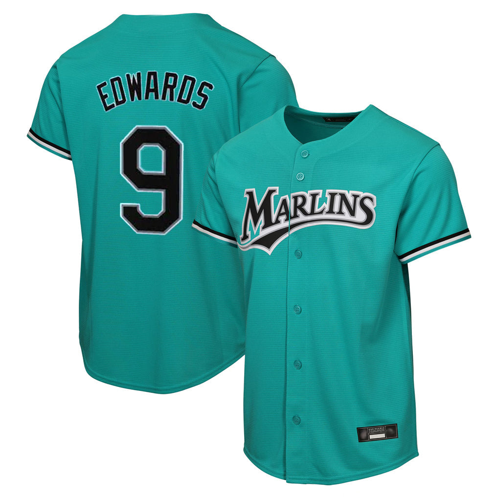 TRASK M.Marlins #9 Xavier Edwards Player Teal Home Game Stitched Jerseys