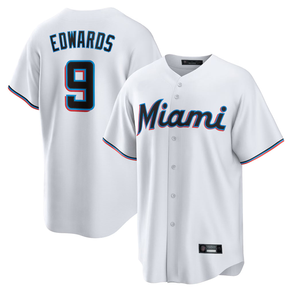 TRASK M.Marlins #9 Xavier Edwards Player White  Home Game Stitched Jerseys