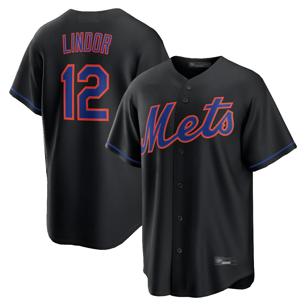 TRASK NY.Mets #12 Francisco Lindor Player Black Alternate Home Game Stitched Jerseys