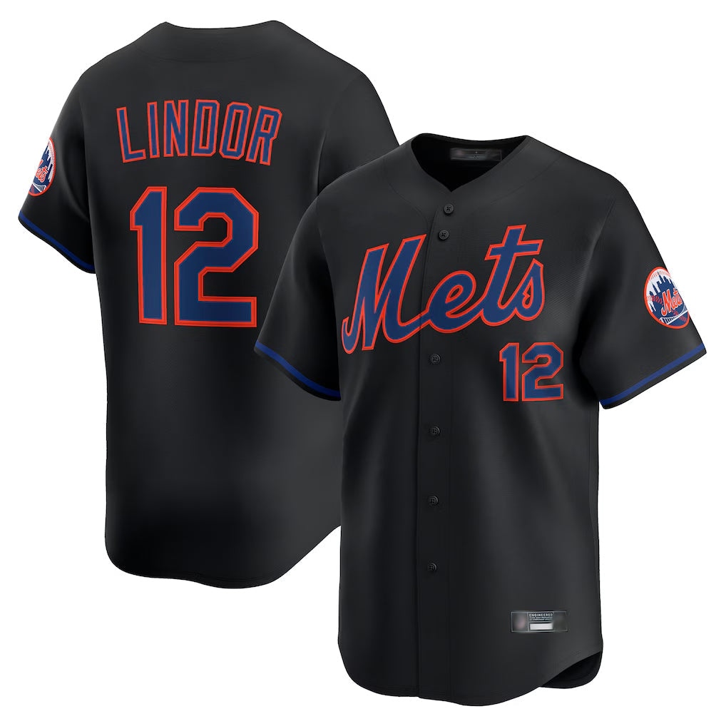 TRASK NY.Mets #12 Francisco Lindor Player Black Alternate Home Limited Stitched Jerseys