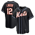 TRASK NY.Mets #12 Francisco Lindor Player Black Fashion Out Game Stitched Jerseys