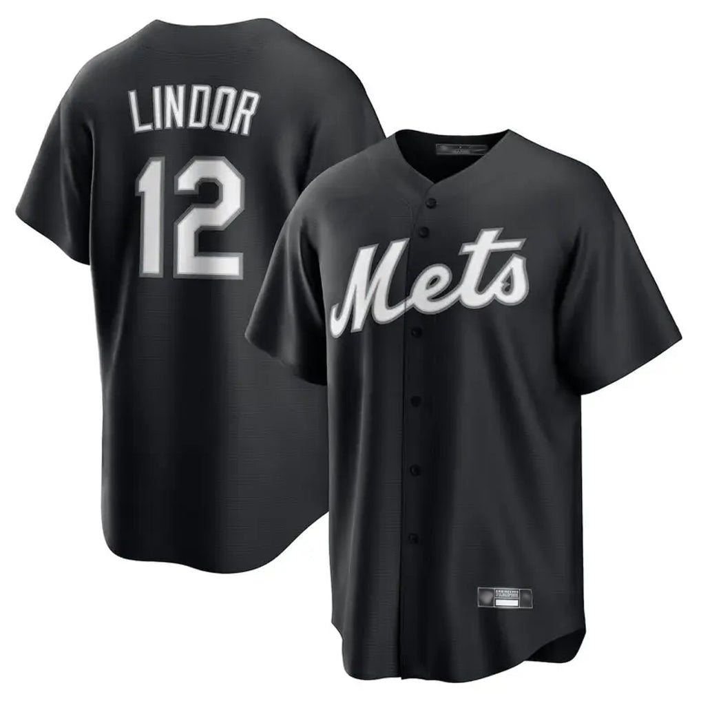 TRASK NY.Mets #12 Francisco Lindor Player Black Home Game Stitched Jerseys