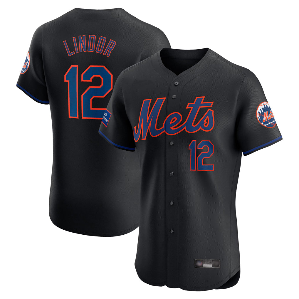 TRASK NY.Mets #12 Francisco Lindor Player Black Home Limited Elite Stitched Jerseys