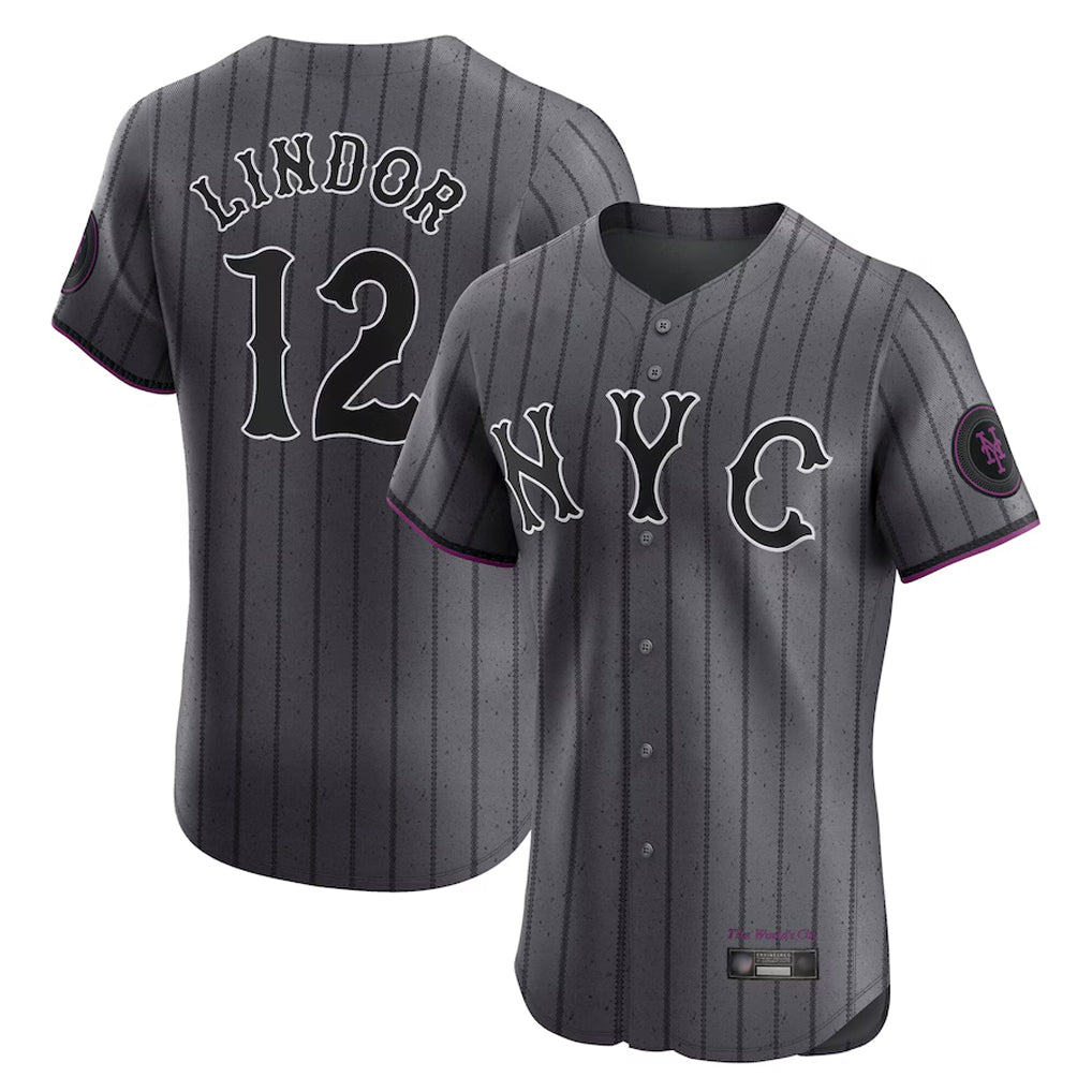 TRASK NY.Mets #12 Francisco Lindor Player Gray City Connect Limited Elite Home Stitched Jerseys