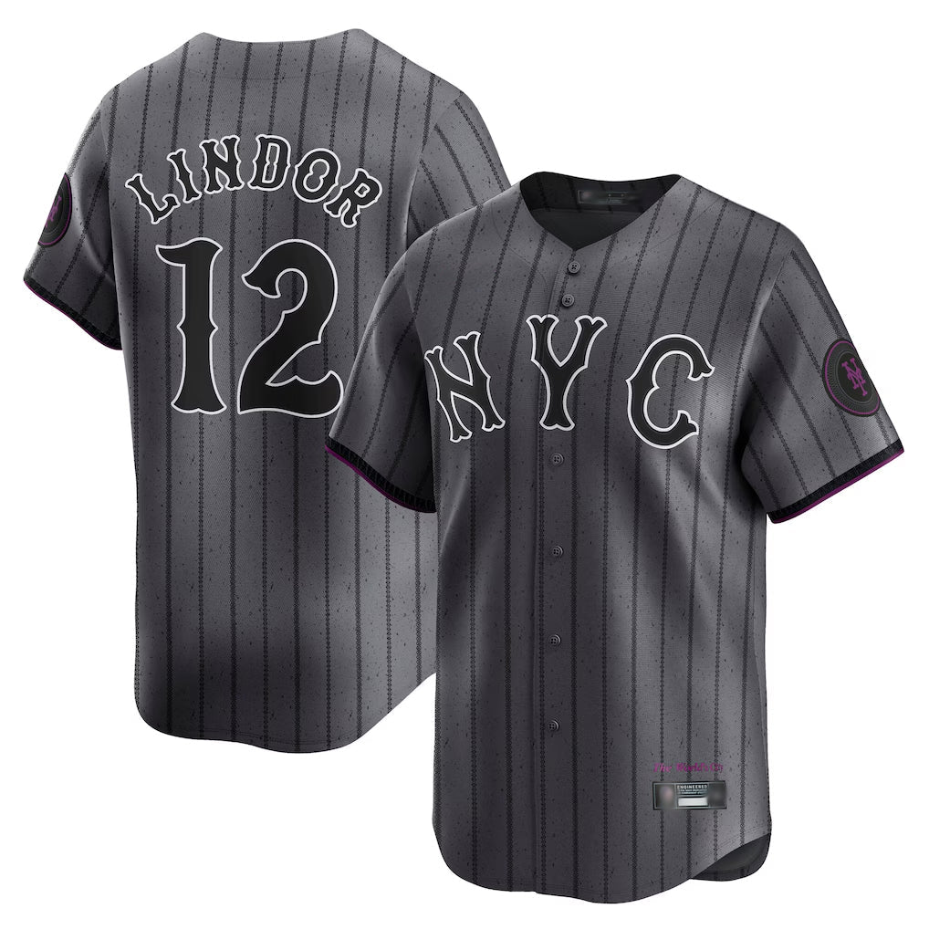 TRASK NY.Mets #12 Francisco Lindor Player Gray City Connect Limited Stitched Jerseys