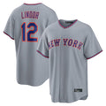 TRASK NY.Mets #12 Francisco Lindor Player Gray Road Home Game Stitched Jerseys