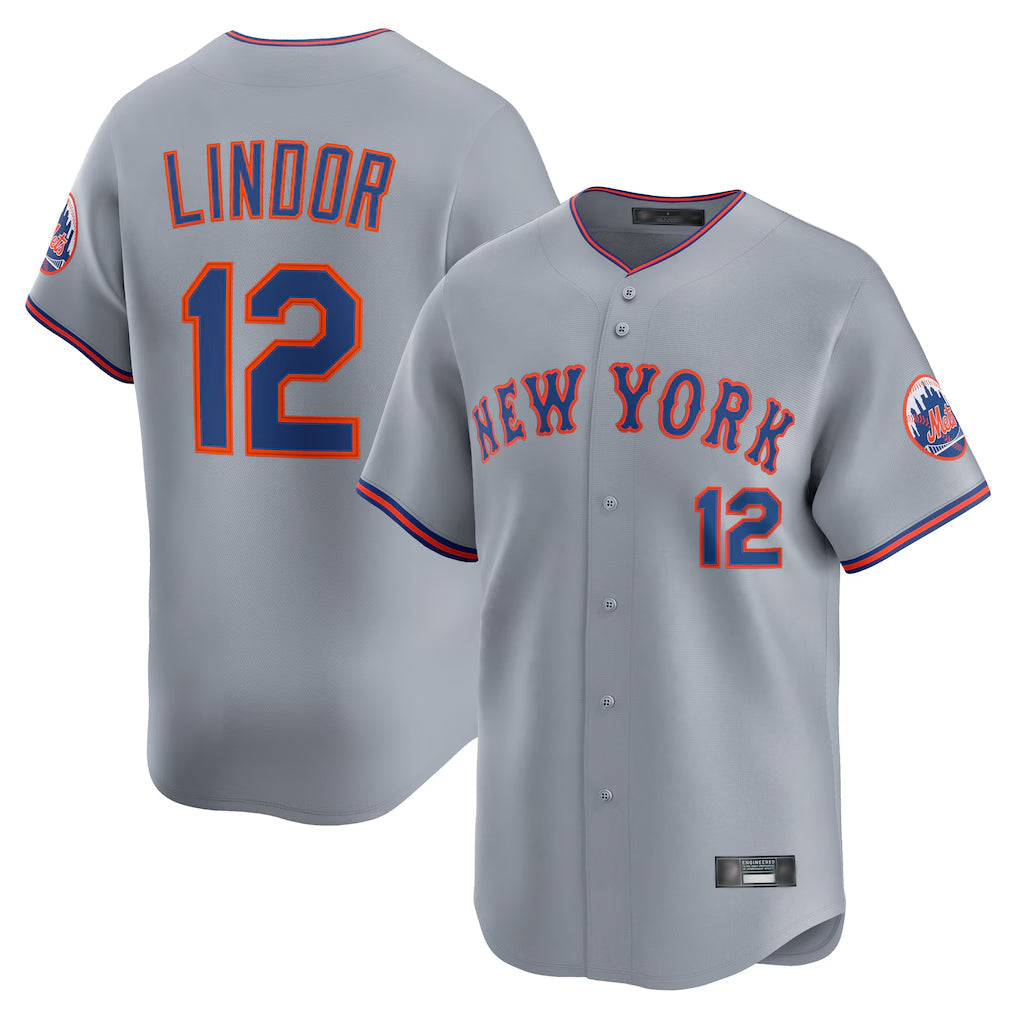 TRASK NY.Mets #12 Francisco Lindor Player Gray Road Limited Home Stitched Jerseys