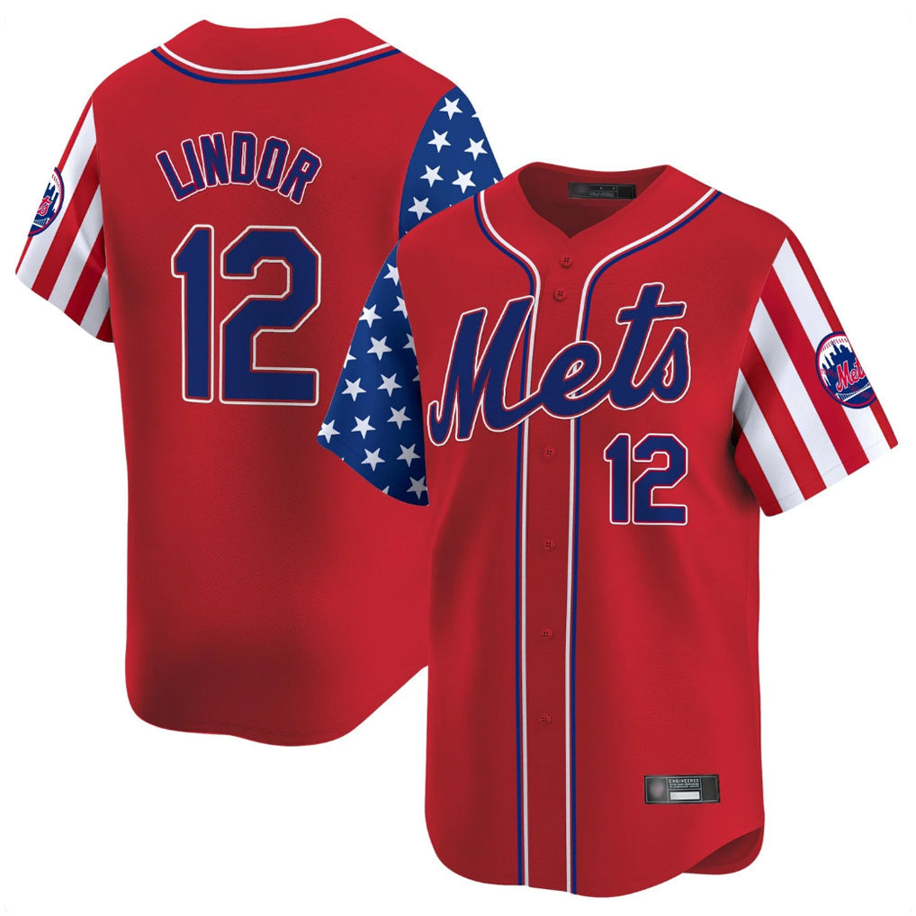 TRASK NY.Mets #12 Francisco Lindor Player Red 2025 Independence Day Vapor Premier Limited  Stitched Jerseys