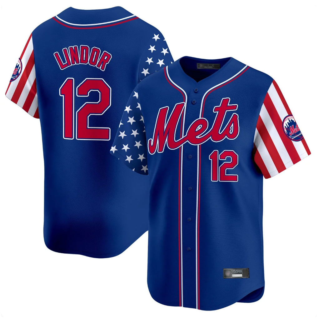 TRASK NY.Mets #12 Francisco Lindor Player Royal 2025 Independence Day Vapor Premier Limited  Stitched Jerseys