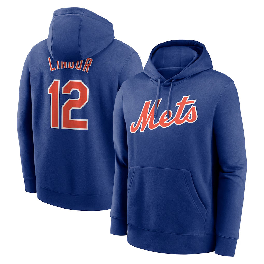 TRASK NY.Mets #12 Francisco Lindor Player Royal Club Pullover Hoodie Game Stitched Jerseys