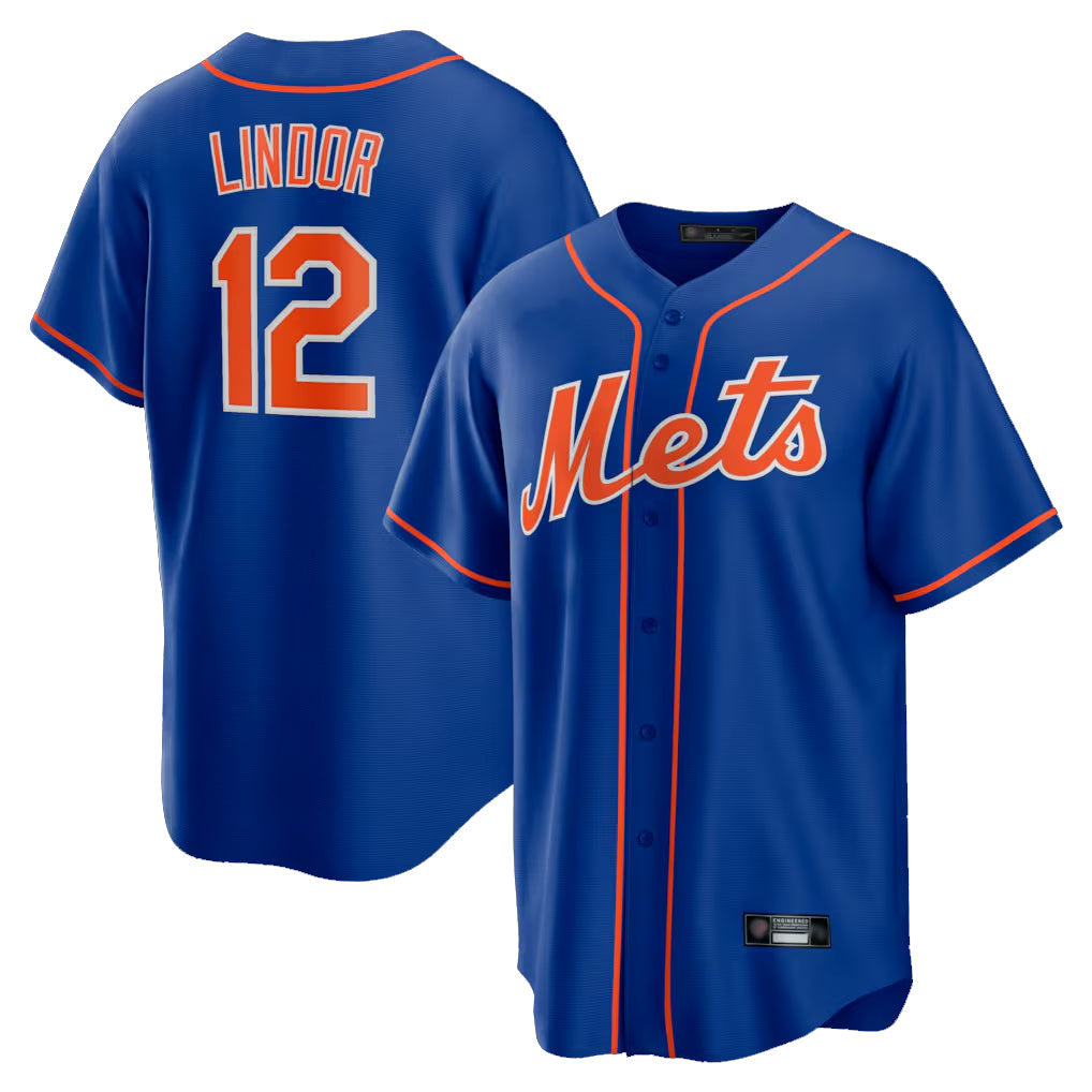 TRASK NY.Mets #12 Francisco Lindor Player Royal Home Game Stitched Jerseys
