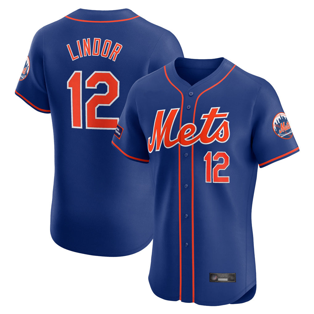 TRASK NY.Mets #12 Francisco Lindor Player Royal Limited Elite Home Stitched Jerseys