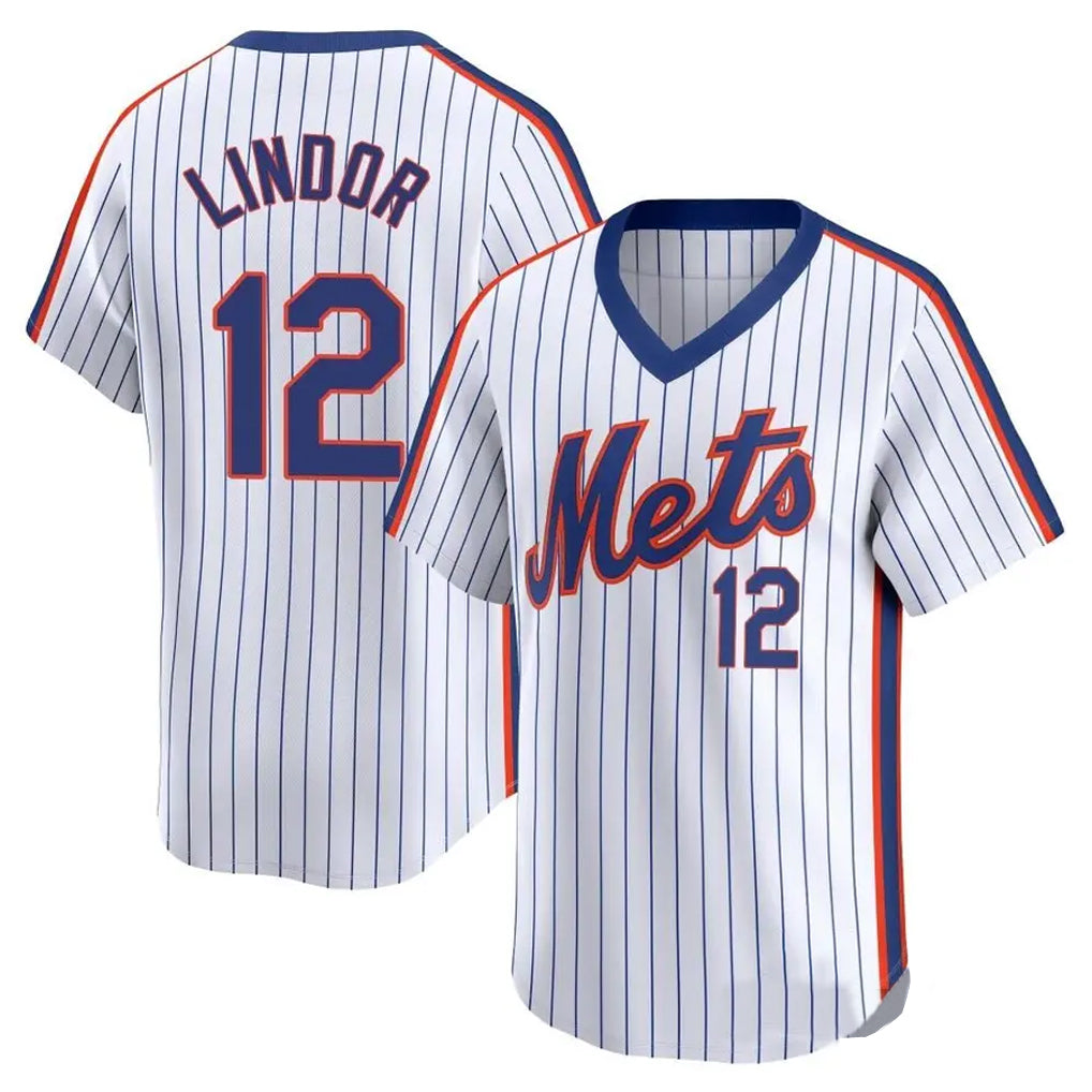 TRASK NY.Mets #12 Francisco Lindor Player White Cooperstown Collection T-shirt Game Stitched Jerseys