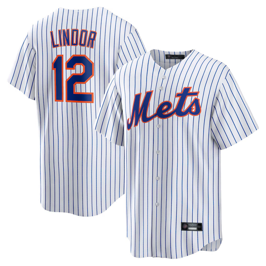 TRASK NY.Mets #12 Francisco Lindor Player White Home Game Stitched Jerseys
