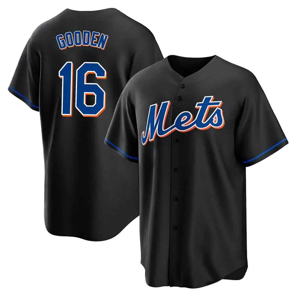 TRASK NY.Mets #16 Dwight Gooden Player Black Replica Home Game Stitched Jerseys