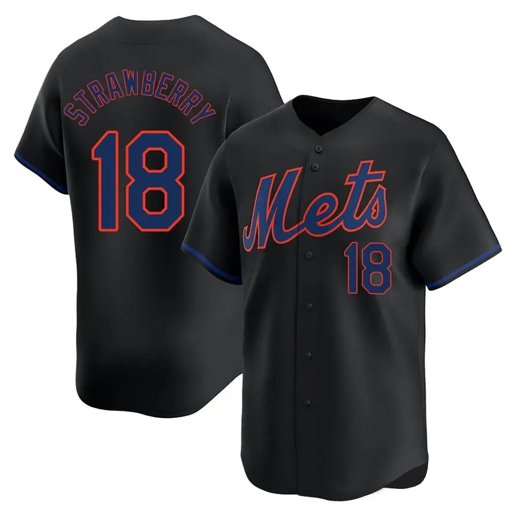 TRASK NY.Mets #18 Darryl Strawberry Player Black Alternate Home Limited Stitched Jerseys
